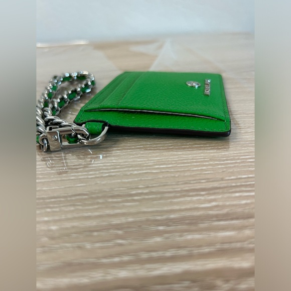 Michael Kors Leather Jet Set Charm Small ID Chain Card Holder Palm Green New - Picture 12 of 16